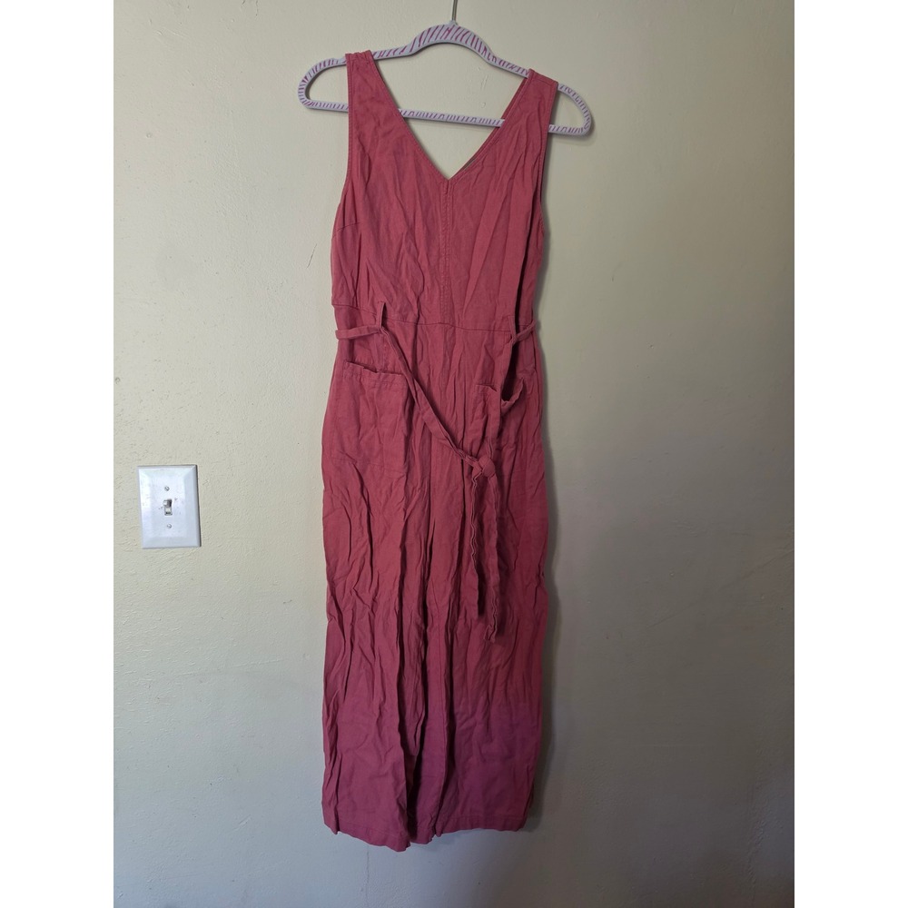 Dip Rose Pink Linen Blend Wide Leg V-Neck Tie Waist Jumpsuit Size 12